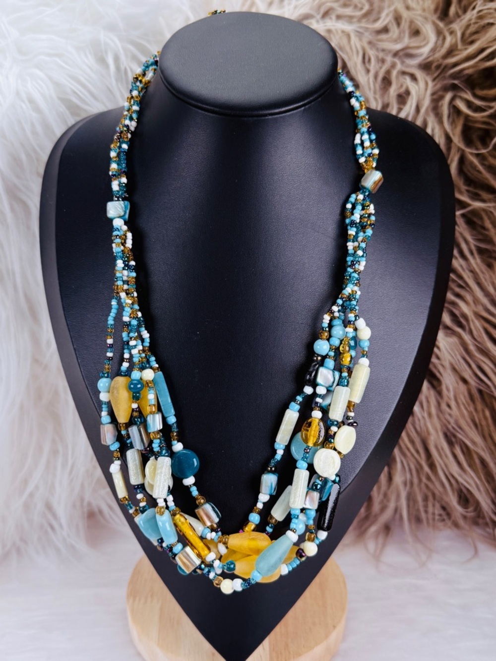 Beautiful, multi strand, multicolored, beaded boho island, chic costume necklace - Picture 3 of 7